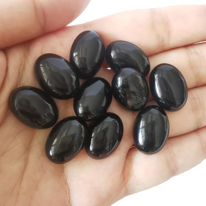 Loveliome 18x13mm Oval Cabochons Flatback Crystal Stone Gemstones Beads for Jewelry Making DIY Pack of 10  Black Obsidian - Image 3